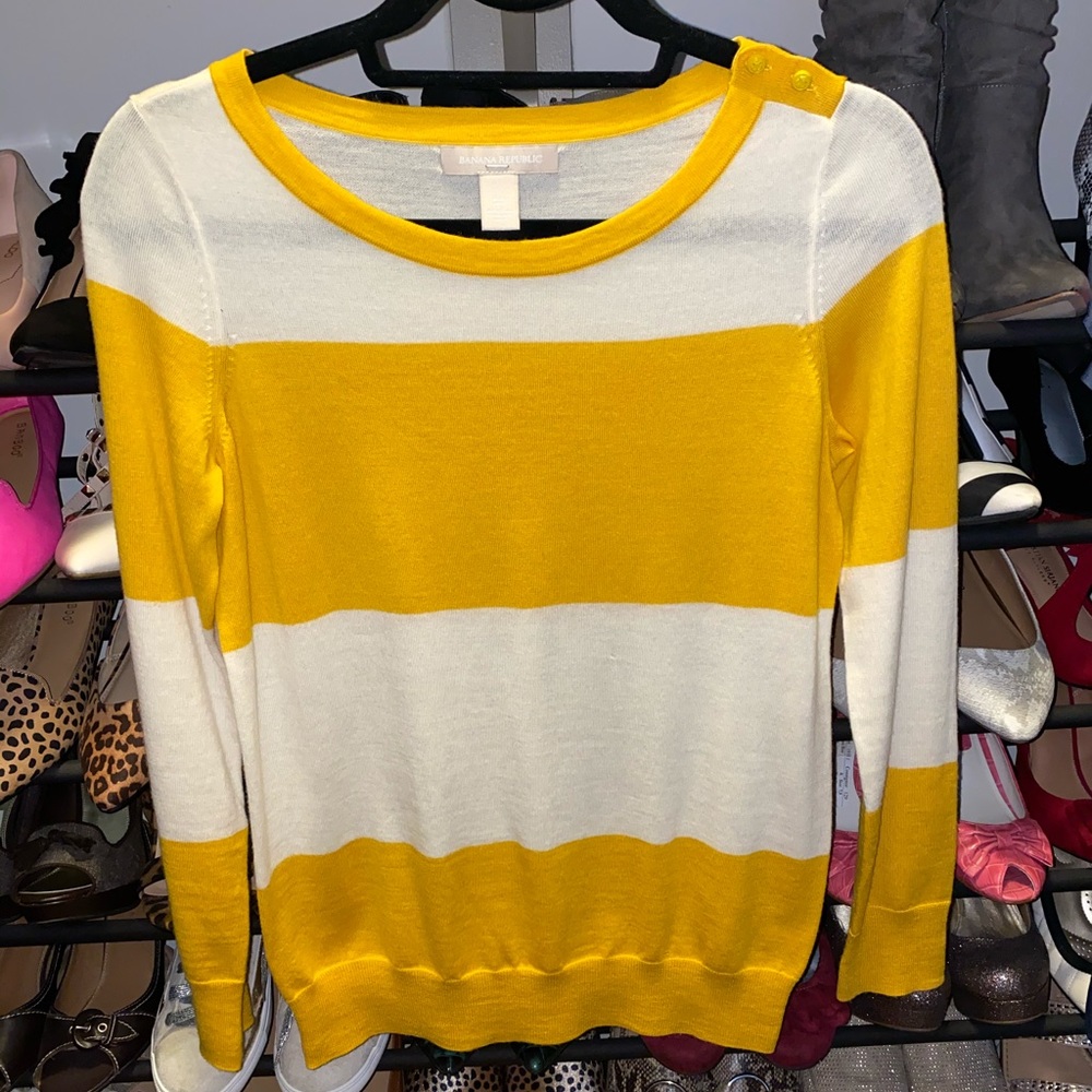 Yellow and White Striped Sweater - Banana Republic